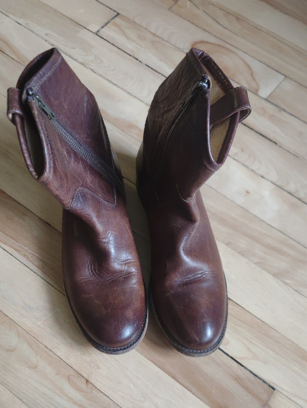 Frye Brown Leather Ankle Zip Booties